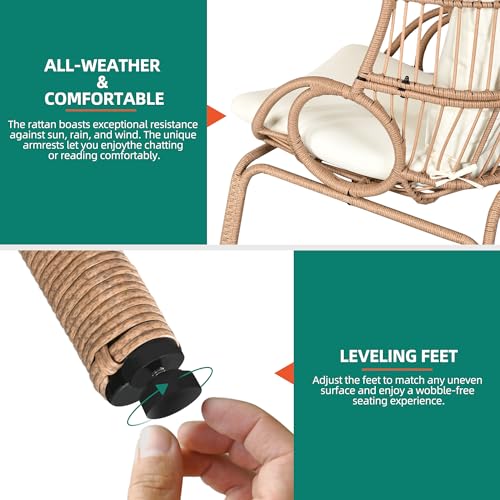 YITAHOME Outdoor Narrow Egg Chair with Stand & Cushion, Beige P70479