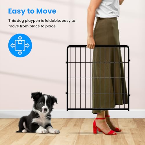 HealSmart Dog Playpen Indoor 32" Height 8 Panels for Small/Medium Dogs, Black J454