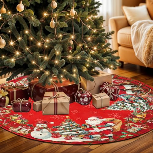 Christmas Tree Skirt 36 Inch with Snowman Reindeer Santa Snowflake L183244