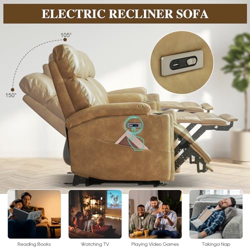Power Reclining Sofa 3-Seat with USB Ports and Cup Holders, Brown O425699