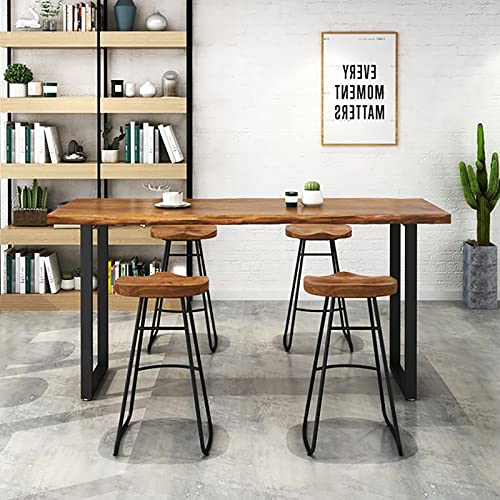 Industrial Bar Table Solid Wood Live Edge Dining Table with 4 Stools, Brown F453845