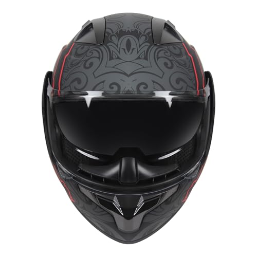 SPARK DOT Modular Flip-Up Dual Visor Motorcycle Helmet (Bright Black, Small) W8778