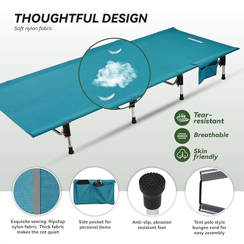 MARCHWAY Lightweight Folding Tent Camping Cot Bed with Lever Lock, Portable, 330Lbs (Black) R945221