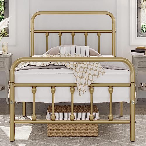 Yaheetech Classic Metal Platform Bed Frame with Victorian Headboard, Full Size Black T81083