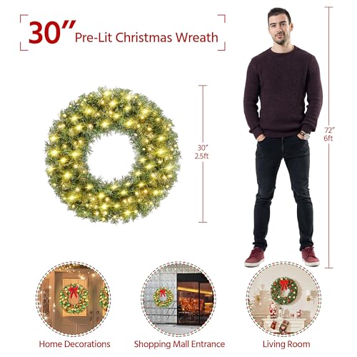 Yaheetech 48in Pre-lit Artificial Christmas Wreath with Red Bow, 200 LED Lights Y257427