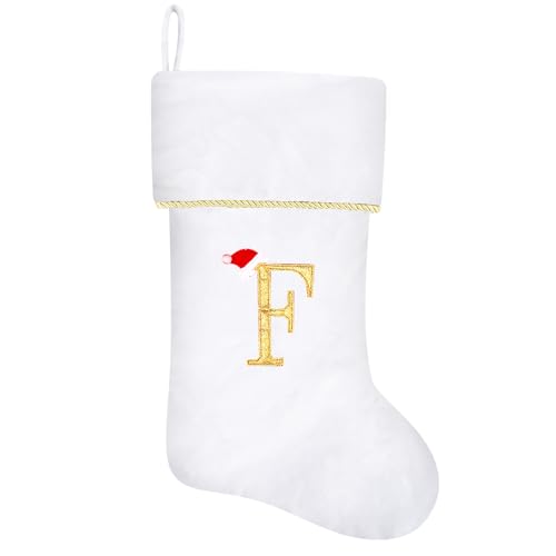 20 Inches Initial Monogram Blue Velvet Christmas Stocking with Gold Trim U394