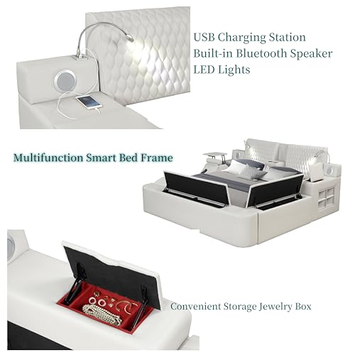 King Bed Frame with Adjustable Headboard and USB Port, Black T16710