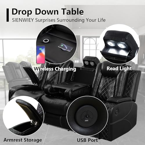 Power Black Leather Recliner Sofa Set with LED Light V6683