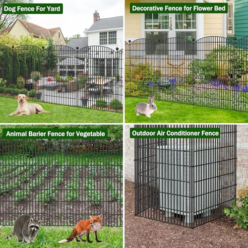 10 Panels No Dig Decorative Garden Fence, Rustproof Metal Dog Fence for Yard U518