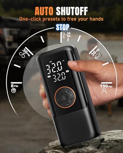 Portable Tire Inflator Air Compressor 150PSI Cordless with Pressure Gauge N1040