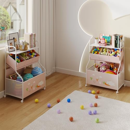 BBLIKE Toy Storage Organizer with Wheels 3-Tier Kids Toy Box White Q363830
