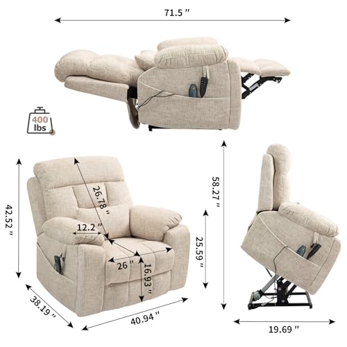 Lift Chair Recliner with Massage and Heat, Heavy Duty for Seniors, Brown V12888