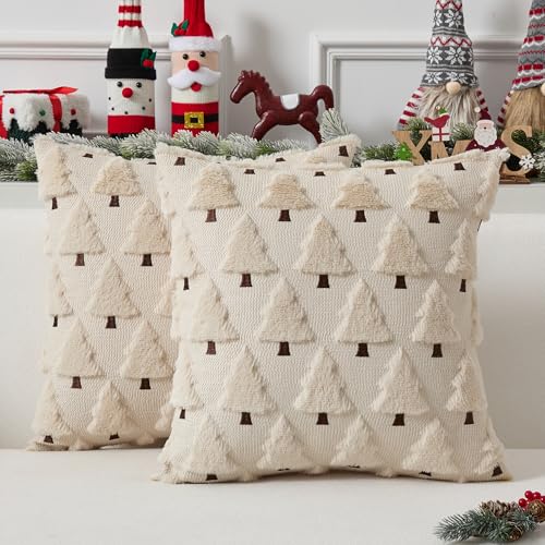 UGASA Star Christmas Decorative Pillow Covers 18x18 Inch Set of 2 Dark Green Q9265