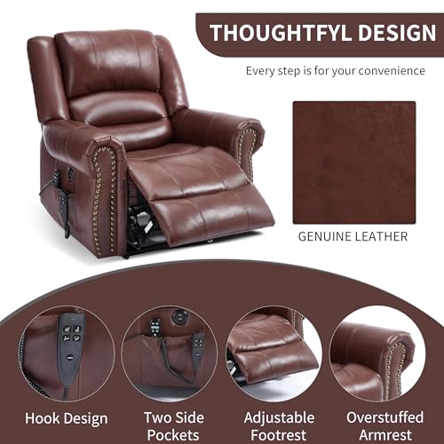 Dual Motor Power Lift Recliner Chair with Massage and Heat, Faux Leather, Brown V8458