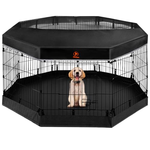 PJYuCien Dog Playpen - Metal Foldable Exercise Pen with Bottom Pad for Small Medium Pets C352
