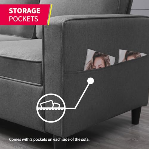 MUZZ 3PCS Linen Sofa Set with Ottoman, Dark Grey B93215
