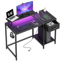 Computer Desk with Drawers, 55 inch Office Desk with Storage and Monitor Stand,Gaming Desk with LED Light and Power Outlet, Work Desk for Home Office,Rustic Brown