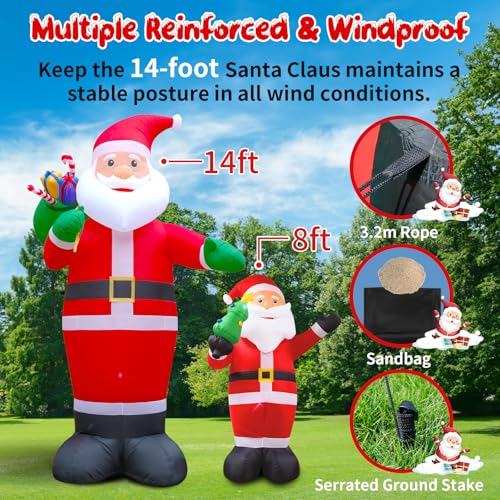 14FT Christmas Inflatable Santa Claus Outdoor Yard Decorations with LED Lights S7265