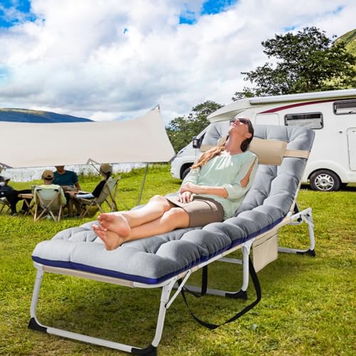 Portable Folding Camping Cot, Adjustable Reclining Chaise with Pillow U54731