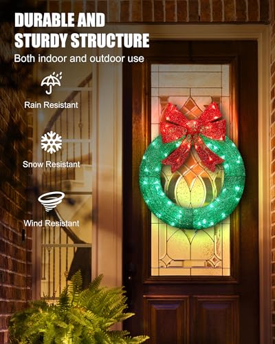 Brightown 24 Inch Pre-Lit Artificial Christmas Wreath with Pine Cones & Berries L37024