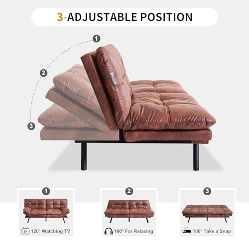 MUUEGM Faux Leather Futon Bed Convertible Sofa Sleeper, Matte Black, 71" L301646