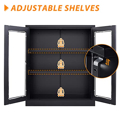 Metal Storage Cabinet with Doors and Shelves, 71" Locking Steel, White L799
