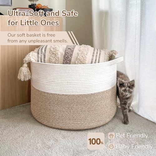 INDRESSME Large Cotton Rope Storage Basket with Handles, 90L Grey R37552