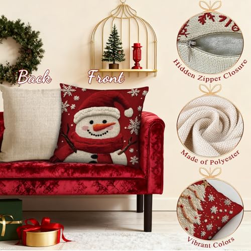 PICKFORU Christmas Throw Pillow Covers 18x18 Set of 4, Winter Holiday Decorative Cushion Cases I32037