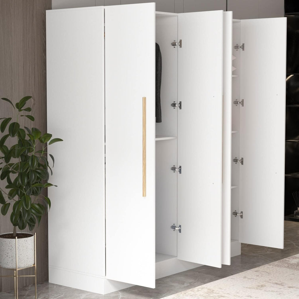 Modern Freestanding Solid Wood Wardrobe Closet with Storage Shelves V727371