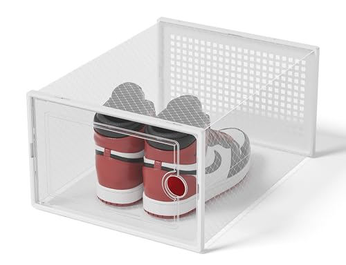 Kuject X-Large Clear Plastic Stackable Shoe Storage Boxes, 12 Pack, Blue Y142131