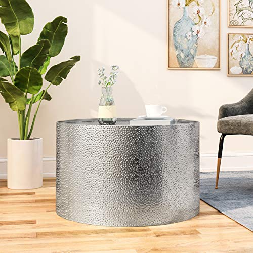 Christopher Knight Home Rache Modern Round Coffee Table and Accent Table with Hammered Iron, Silver G204332