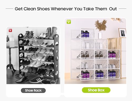 Kuject X-Large Clear Plastic Stackable Shoe Storage Boxes, 12 Pack, Blue Y142131