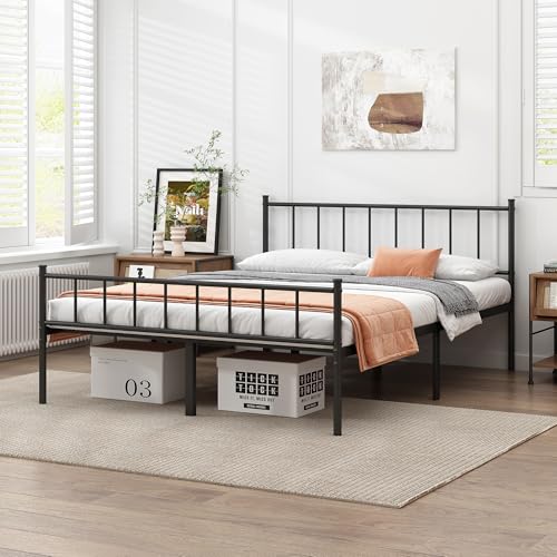 Full Bed Frame Metal Platform Bed with Steel Slat Support F6304