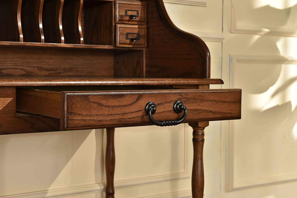 Mini Roll Top Desk Solid Oak Wood Burnished Walnut Finish H846505