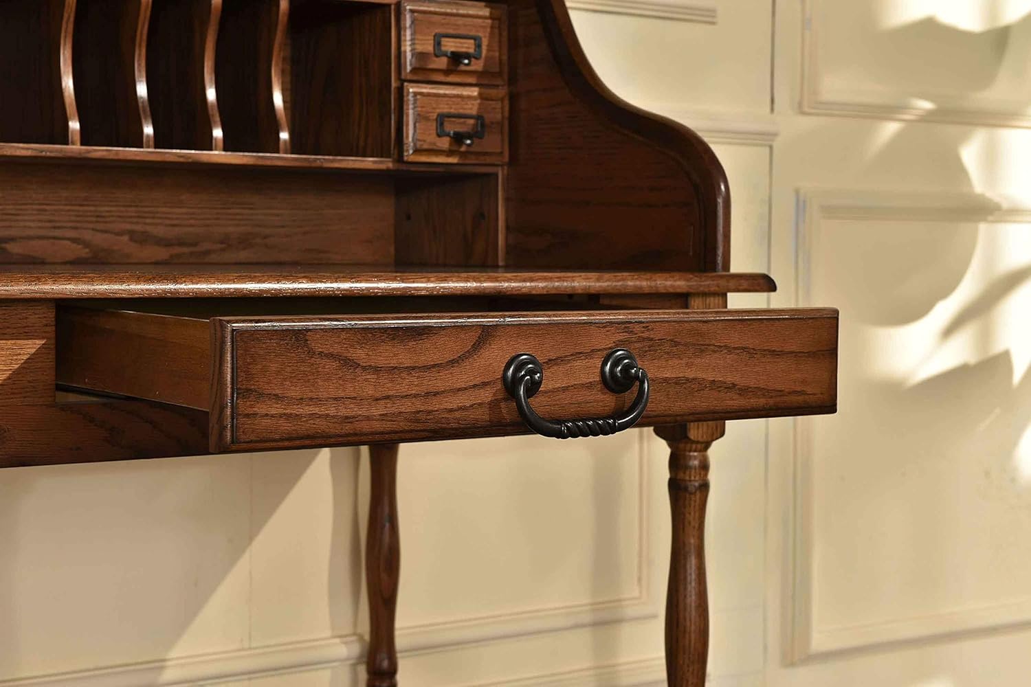 Mini Roll Top Desk Solid Oak Wood Burnished Walnut Finish H846505