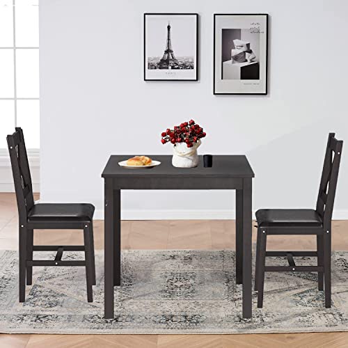 3 Piece Wooden Kitchen Table Set for 2, Brown Y10319