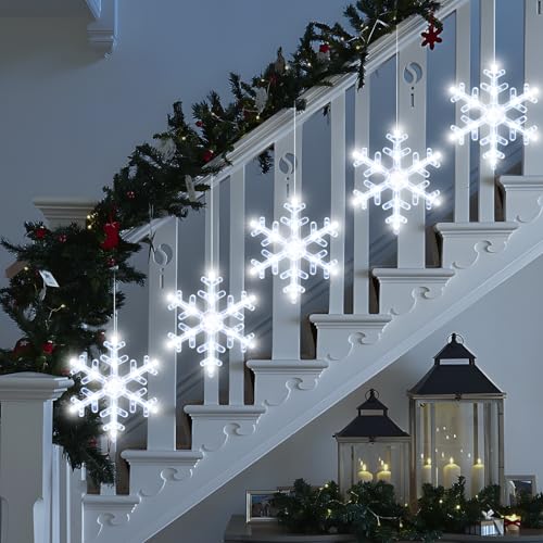 5Pack Christmas Window Lights Snowflake LED with Timer Battery Powered U214