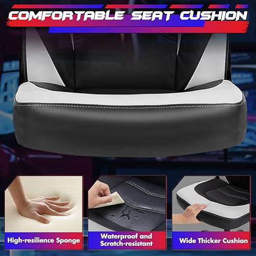 Sweetcrispy Ergonomic PU Leather Gaming Desk Chair with Flip-up Armrest, Black White C54485