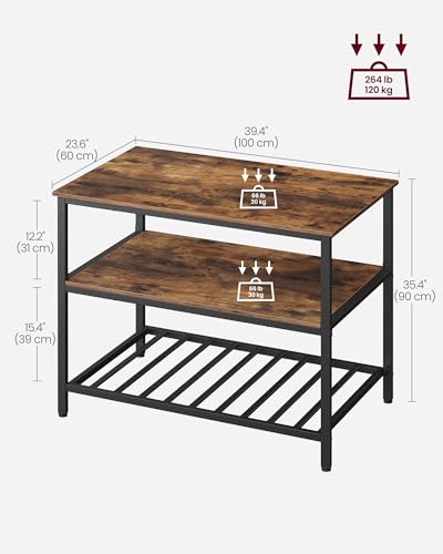 VASAGLE Kitchen Island with 3 Shelves, 47.2 Inches, Rustic Brown and Black W99569
