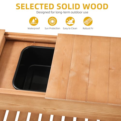 DWVO Outdoor Potting Bench Table with Sink & Sliding Top, Wooden Garden Workbench K4598