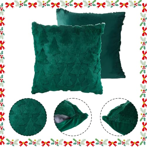 Christmas Throw Pillow Covers 18x18 Set of 2 Plush Green Tree Z112