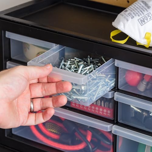 IRIS USA Plastic Drawer Storage Organizer, 24-Drawer Cabinet for Crafts Hardware Tools - Black I685821