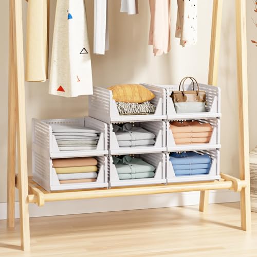 5 Pack Stackable Closet Storage Basket, Foldable Organizer, White M149842