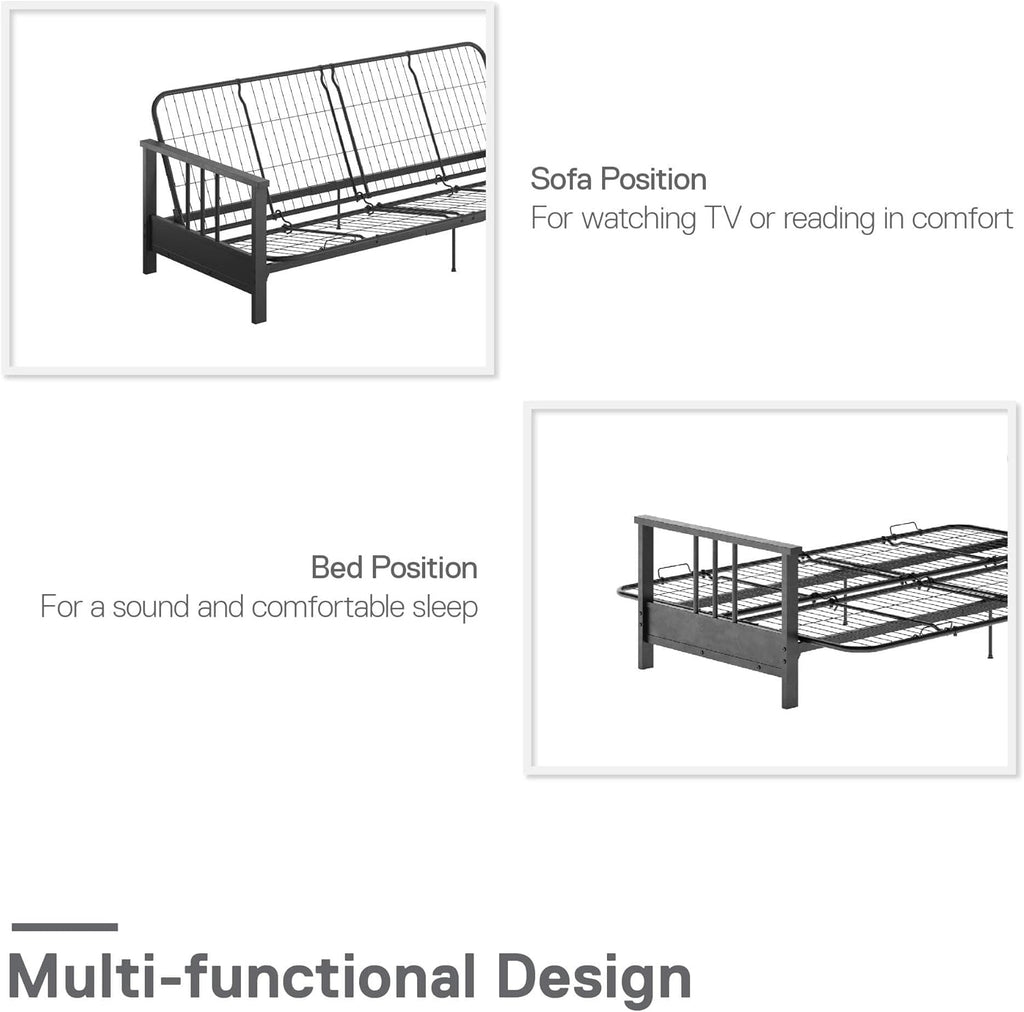 REALROOMS Bretta Contemporary Black Metal Arm Futon Frame D627