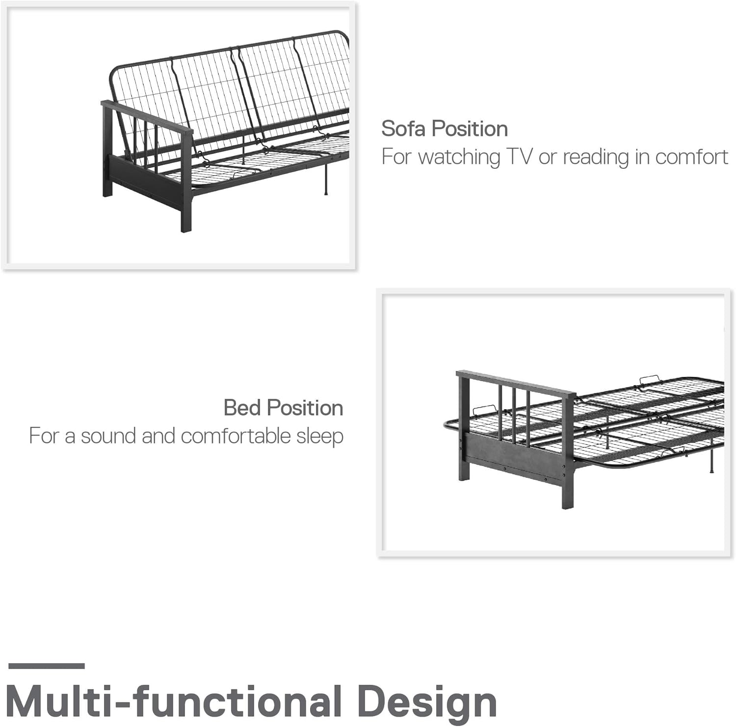 REALROOMS Bretta Contemporary Black Metal Arm Futon Frame D627