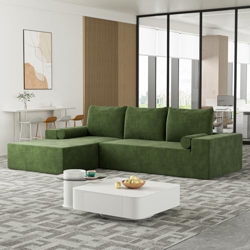 OUYESSIR L-Shape Modular Sectional Sofa Couch, 105" Chenille Upholstered Corner Sofa, Beige White G2566