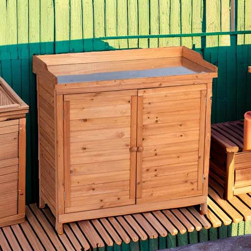 Outdoor Wooden Storage Cabinet with Potting Bench, Natural F921