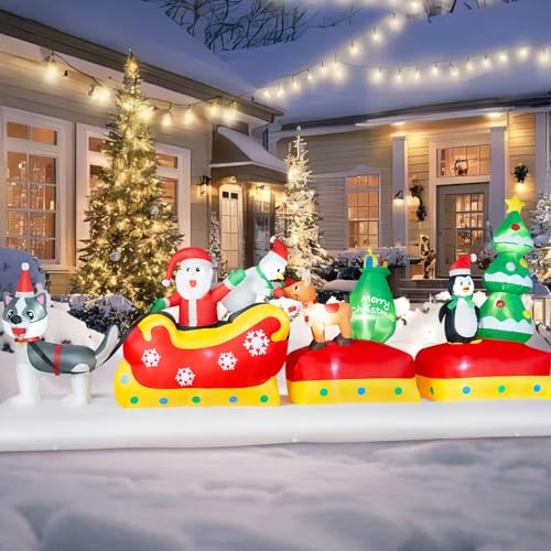 B&D 12FT Giant Christmas Inflatables Snowman Outdoor Decorations with Rotating LED Lights B36000