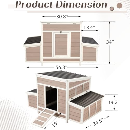 AECOJOY Chicken Coop 56" Wooden Hutch with 6 Nesting Boxes V450