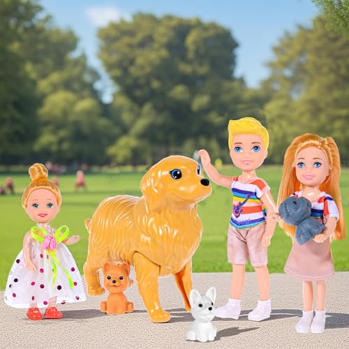 iBayda Family Dollhouse Dolls Playset - 6 People with Pets and Accessories T103625